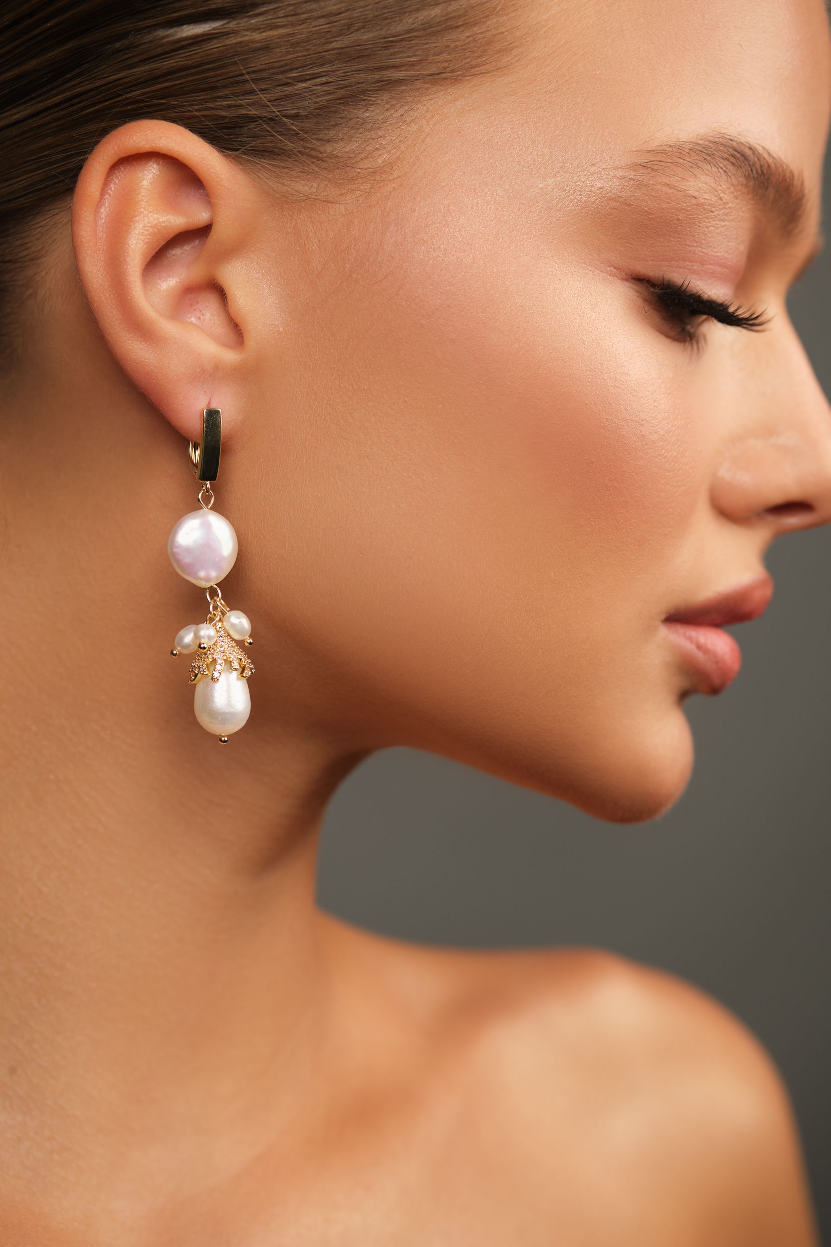 Серьги «La Perla» из натурального жемчуга, позолоченные