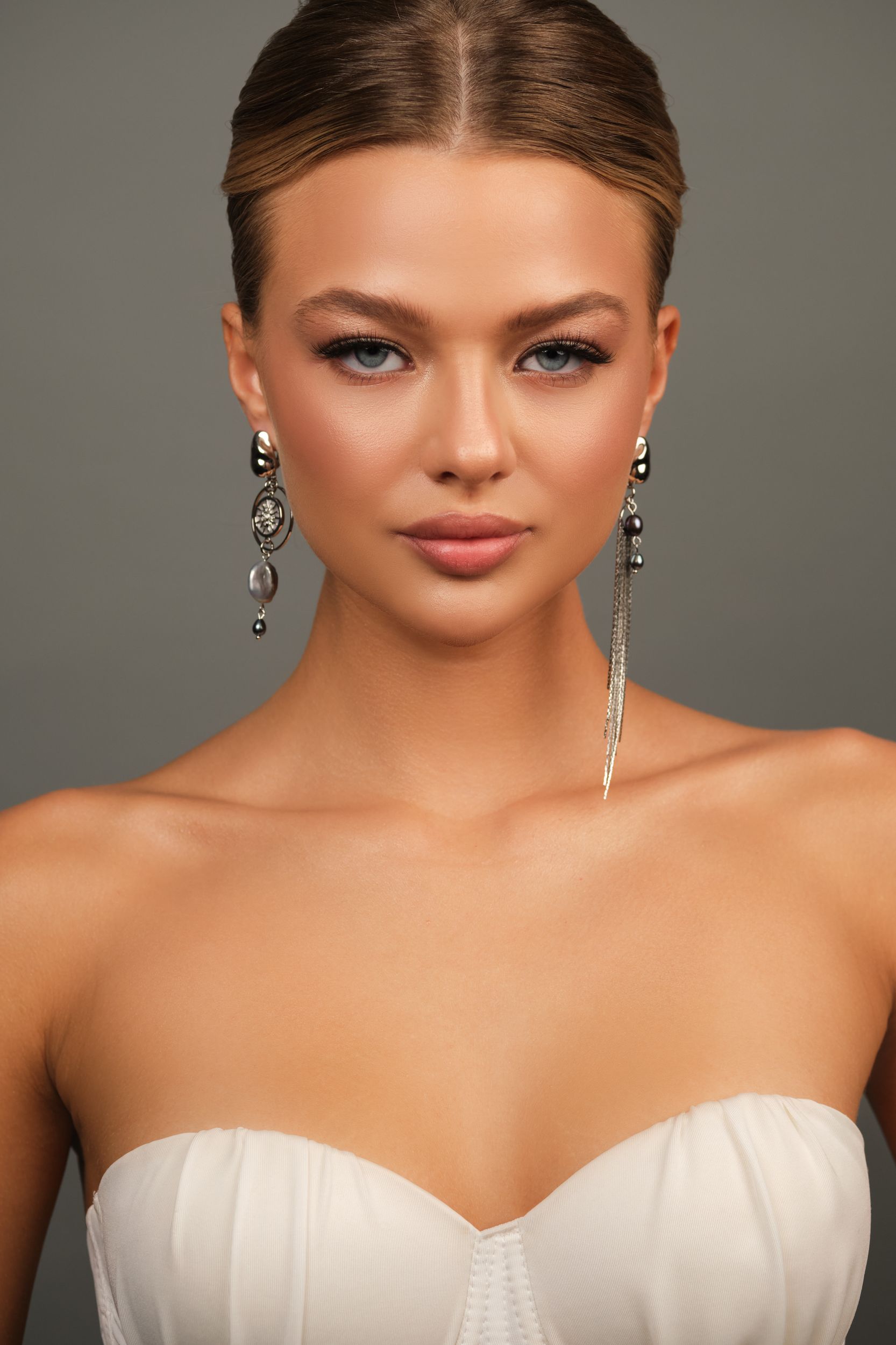 Серьги «Silver drops» c чёрным жемчугом