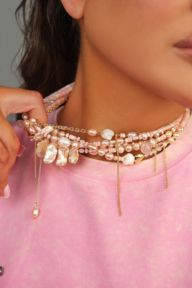 Ожерелье-чокер  «Монако» с розовым жемчугом и розовым кварцем  - фото 2