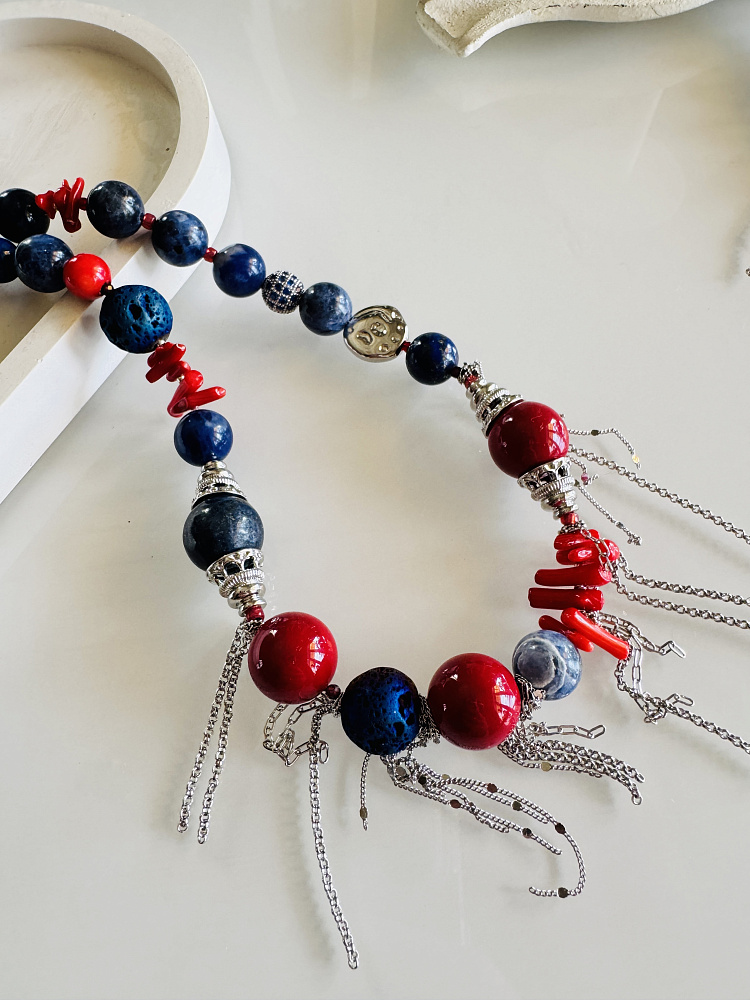 Колье «Круиз» с лазуритом и кораллом - фото 2