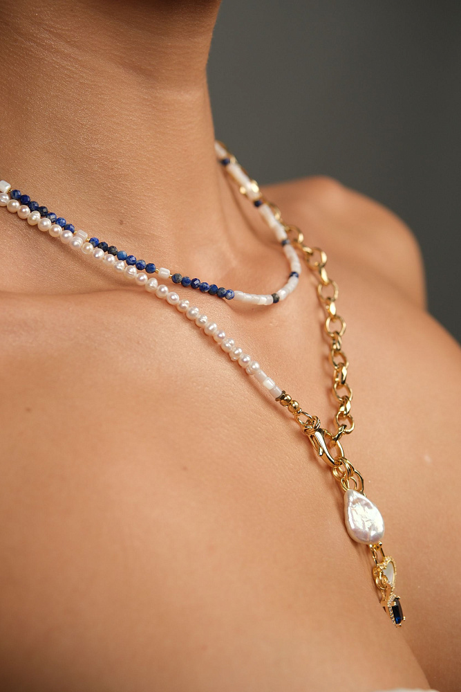 Колье «Baroque pearl» c натуральным жемчугом и содалитом - фото 2