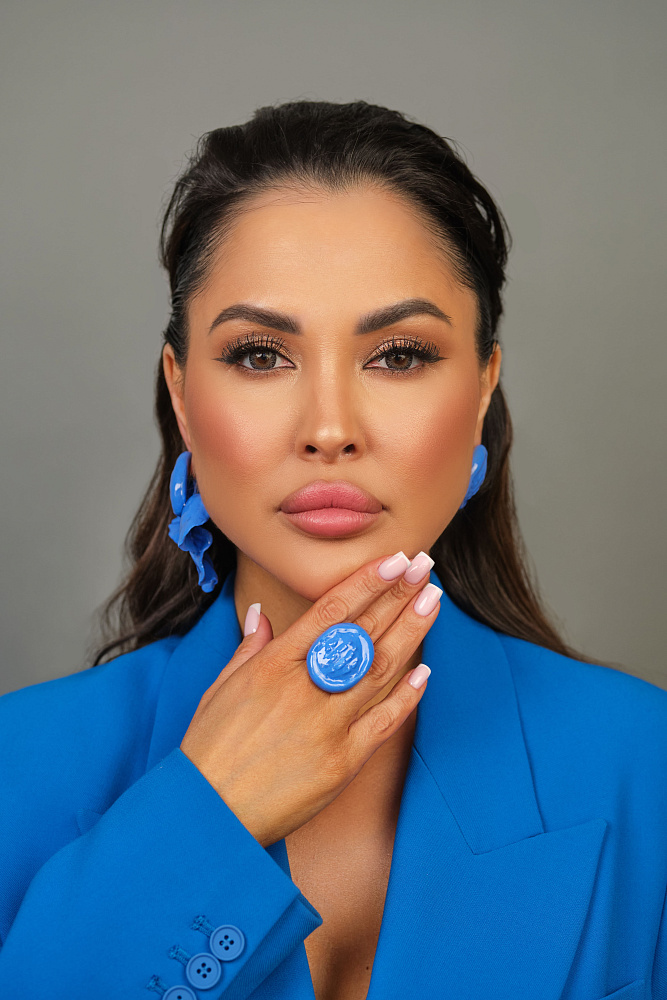 Серьги и кольцо «Фарфоровый цветок». Синий цвет - фото 2