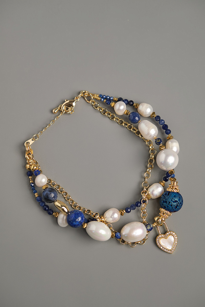 Браслет «Морские глубины» с натуральным жемчугом и лазуритом - фото 6