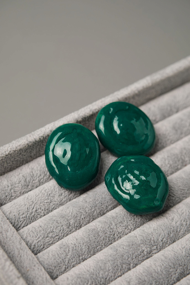 Серьги и кольцо «Crocodile skin» зелёные - фото 2