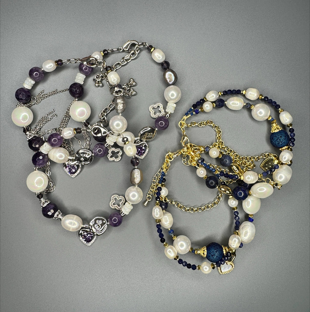 Браслет «Sugar grapes» с аметистом и натуральным жемчугом - фото 3